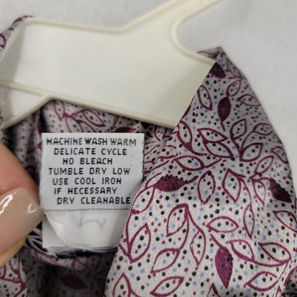 80s Size 8 Flowy Neck Tie Leaf Print Blouse Feminine Romantic Dainty Whimsical - Picture 4 of 12
